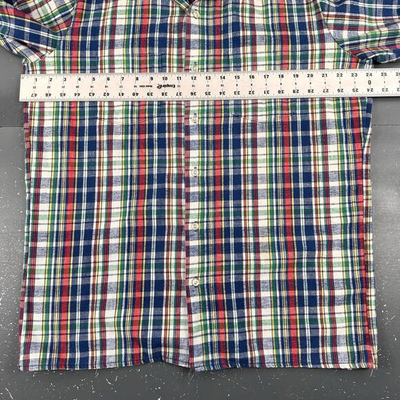 VTG 60's Flannel Shirt Mens LT Red Blue Winged Collar Striped Plaid Sovereign - Picture 5 of 8